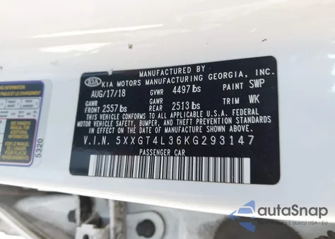 2019 Kia Optima S из США, поврежденный, VIN 5XXGT4L36KG293147